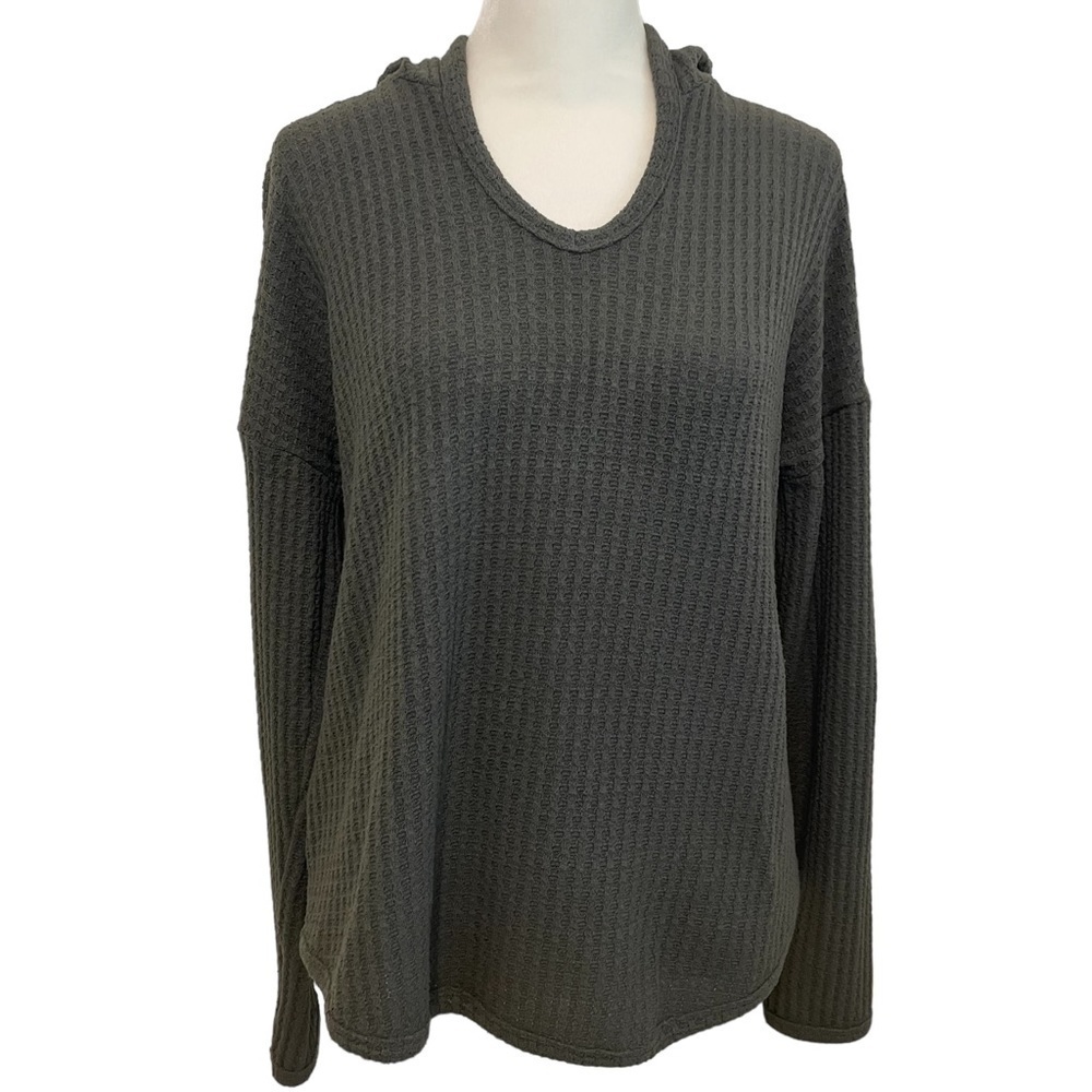 Cupio Gray Olive Waffle Knit Hoodie Shirt Size S